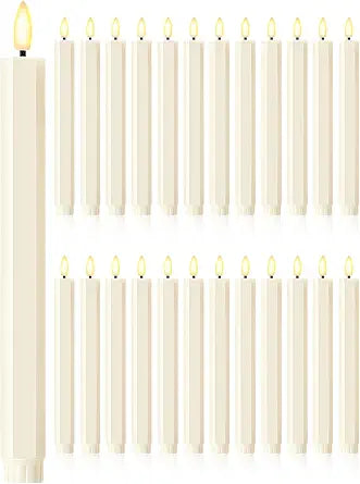 Treela Battery Operated LED Taper Candles,Hexagon,11 Inch,Ivory