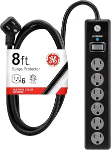 GE Surge Protector Power Strip, 8 Ft Long Extension Cord, 6 Outlet Extender