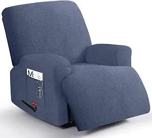 3 Pieces Oversized Recliner Chair Covers, Plush Fabric Slipcovers with Elastic Bottom for Furniture Protector Pet Friendly (1 XL Seater, Blue Gray)