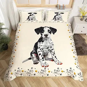 Castle Fairy 3D Dalmatian Bedding Set Queen Size,Cartoon Puppy Comforter Cover with 2 Pillowcase for Teens Adults,Dalmatian Dog Breathable 3 Pcs Decorative Bed Cover(No Comforter)