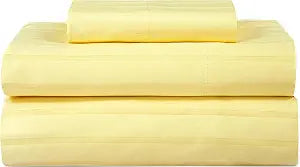 ROYALE LINENS 300 Thread Count 100% Long Staple Combed Cotton Striped Sheet Set - 3 Piece Twin Bed Sheets - 1 Fitted, 1 Flat & Pillow case -Soft Cool & Crisp Sheet Set (Twin, Stripe Yellow)