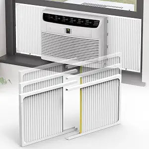 Window AC Side Panel with Frame, Adjustable Air Conditioner Side Panels for Window Units of 5,000~14,000 Btu, Extra Wide Window Air Conditioner Side Panels Kit, Pack of 2