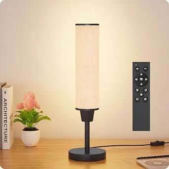 Nukanu Table Lamp with Remote,Black,Linen lampshade