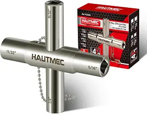 HAUTMEC 4 Way Sillcock Water Key, 1/4", 9/32", 5/16", 11/32" Steel Multi-Function Utility Key for Sillcocks Faucets Valves Spigots PL0028