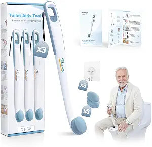 Toilet Aids for Wiping Bottom 3PCS Ideal for People Overweight,Elderly, Disabled and Post Surgery,Innovative Replaceable Clamp Head and 16.5" Handle