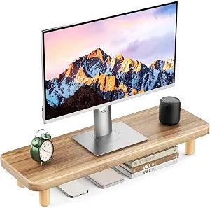 Monitor Stand Riser, 24 Inch Wood Desk Organizer with Monitor Stand & Storage Computer Monitor and Laptop Riser Multifunctional Laptop Stand Desk Organizer for Office Home Screen/Laptop/PC -Light Walnut