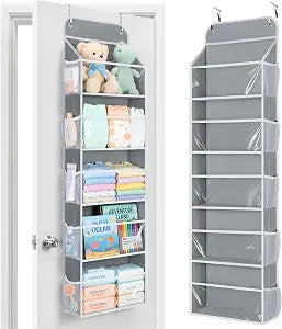 Yecaye 5-Tier Over the Door Organizer Hanging, 10 Side Pockets, Grey