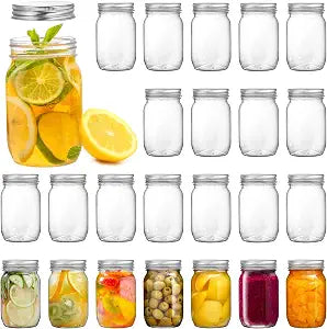 Tebery 24 Pack Clear Plastic Mason Jars with One Piece Lids, 8OZ Mason Cocktail Cup Shatterproof Drinking Jar, Refillable Empty Slime Storage Containers for Overnight Oats, Honey, Spices and Herbs