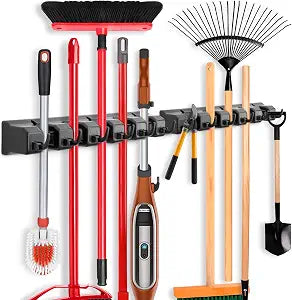 IMILLET 2 Pack Mop and Broom Holder, Wall Mount Organizer Storage Tool Rack