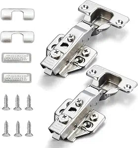 XIEHE Hardware 110 Degree Clip-on Soft Closing Full Overlay Frameless Hinges 2 Pack, for Kitchen Cabinets Door Brushed Nickel 3D Flush Mount European Hinge with Screws