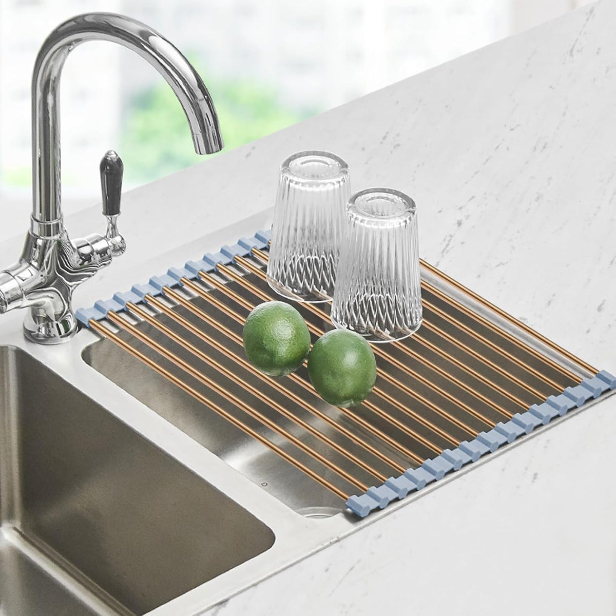 Roll Up Dish Drying Rack Over the Sink Stainless Steel Kitchen Dish Drainer