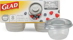 Glad GladWare Mini Round Containers, Silver Metallic Lid, 4 Oz, 8 Count