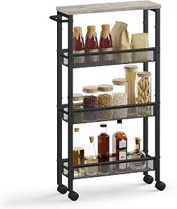 VASAGLE 4-Tier Slim Rolling Storage cart with Wheels, 5.1 Inches, Metal