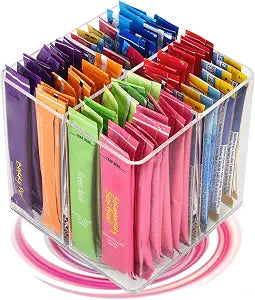 Drink Packet Organizer For Powdered Drink Mix,Powder Packet,Water Packet,Water Flavor Packet,Lazy Susan Organizer Rotating Holder for Drink Mix NecessitiesSquare