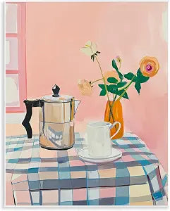 Pink Retro Kitchen Table, 11 x 14 Inch Mounted Print on Wall Plaque
