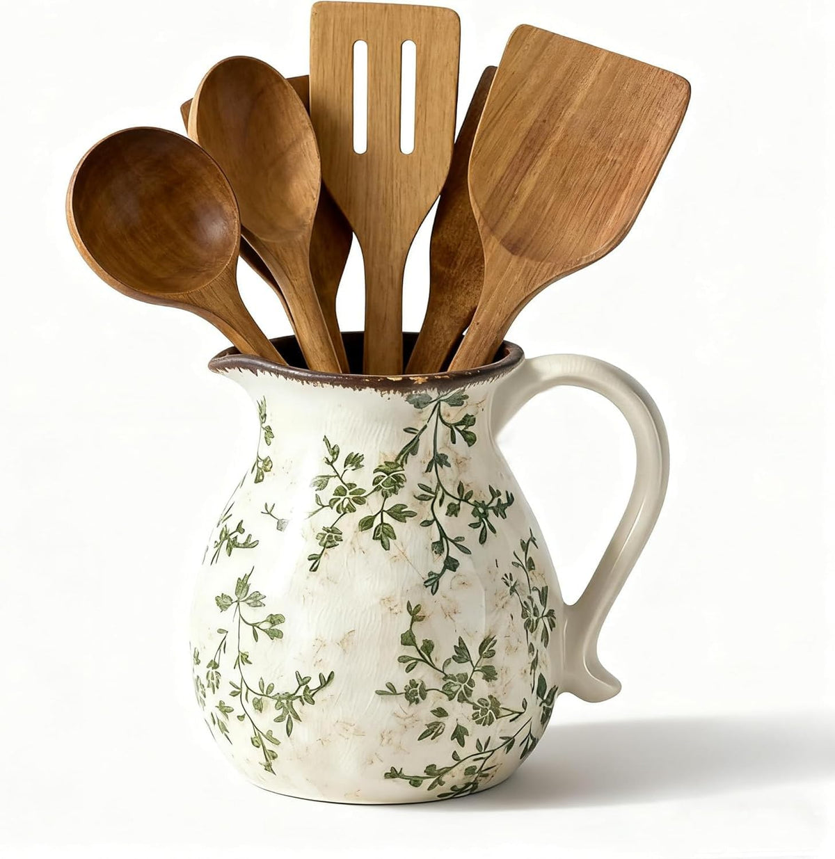 Rustic Ceramic Utensil Holder, 6.1"Farmhouse Cooking Utensil Holder
