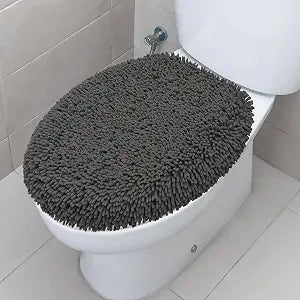 Ultra Soft Chenille Bathroom Toilet Lid Cover, 19x21 Inches, Charcoal Gray