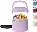 Nostalgia Portable Heated Lunch Box - 2.5-Cup Stainless Steel Food Warmer - Detachable Cord, Leak-Proof Lid, Carry Handle - Portable for Work & Travel - Lavender