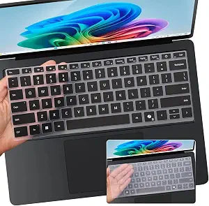 2 PCS Keyboard Cover for 2025 2024 Microsoft Surface Laptop 7(7th Edition Copilot+ PC) 13.8 & 15 inch US Layout Keyboard Skin-Black+Clear
