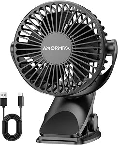 Portable Clip on Fan Rechargeable Mini for Desk Golf Camping Black