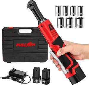 FULLYEA 3/8" Cordless Electric Ratchet Wrench Set, 45 Ft-lbs,Variable Speed