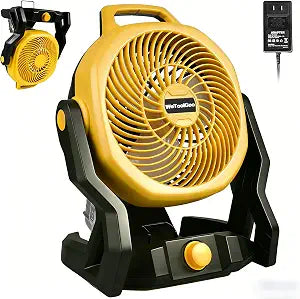 Cordless Brushless Jobsite Fan Compatible with Dewalt 20V Max Battery, Battery Powered Fan 650 CFM Variable Speed, or AC Power for Outdoor, Camping, Workshops, Office, Home, RVs (TOOL ONLY)