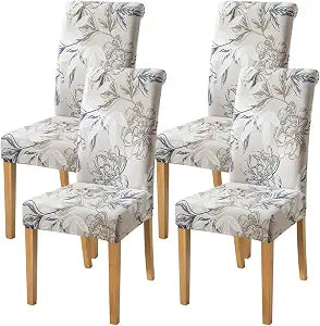 FORCHEER Chair Covers for Dining Room Set of 4 Elegant Flowers Stretch Floral Kitchen Chair Slipcover 4 Pieces Washable and Removable