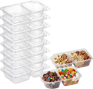 10-Pack Snack Containers with Lids  10oz 2 Compartment Meal Prep Box  Leakproof Reusable Snack Containers for Office, Travel & Healthy Portion Control  Portable Food Storage for On the Go