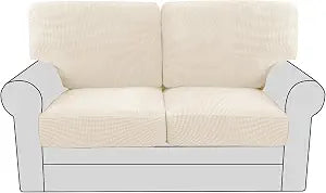 H.VERSAILTEX Multi-Pieces Loveseat Covers for 2 Cushion Couch High Stretch Couch Cushion Covers Jacquard Textured Twill Fabric(2 Seat Covers Plus 2 Back Cushion Covers, Cream)