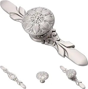 10 Pack 1.41 Inch Floral Brushed Nickel Cabinet Knobs with Backplate