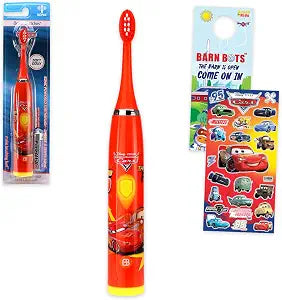 Disney Cars Electric Toothbrush Kit for Kids - Bundle with Lightning McQueen ToothbrushOral Care Traveling Plus Stickers and More for Boys, Toddlers | Disney Cars Toothbrush Set