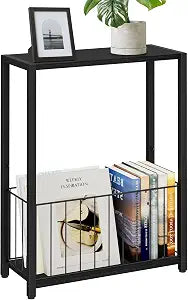Homleke Narrow Side Table with Magazine Holder, Skinny End Table