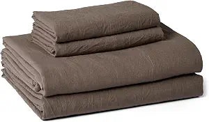 Amazon Basics Brushed Microfiber Sheet Set, Extra Soft with Natural Texture, Breathable, Elastic Band, Machine Washable, 4-Piece, Queen, Brown