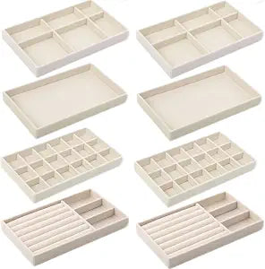 8 Pack Small Velvet Jewelry Trays, Drawer Inserts for Earrings & Rings