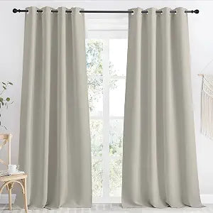 NICETOWN Blackout Natural Curtain for Living Room, 1 Panel, W55 x L96, Thermal Insulated Solid Grommet Sound Reducing Energy Saving Window Drape for Bedroom/Dining Room