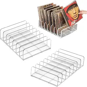 2 Pack Clear Acrylic CD Holder, DVD & CD Storage Box Display Rack, Vinyl Record Display Storage Stand, Holds Up To 14 Standard Cd Cases for (7 Standard Cd Cases - 2 Pack)