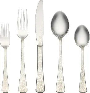 Cambridge Floral Etch 5-Piece 18/10 Silverware Set for 1, Flatware