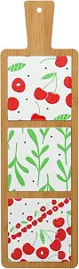 Pavilion Gift Company- Cherries - 3 16.5" x 5" Panel Ceramic Bamboo Trivet Fruit Strawberry Blueberry Summer Spring Housewarming Kitchen Decor