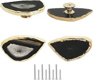 Malimali Unique Natural Black Agate Cabinet Knobs and Pulls Set of 4