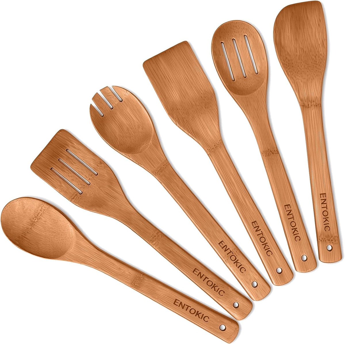 Carbonized Bamboo Cooking Utensils Set, 6 Piece Wooden Spatula and Spoon