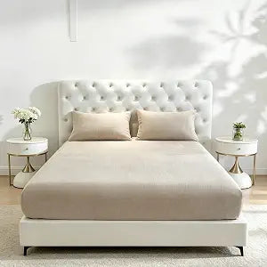 Soft Fleece Sheets with 18������ Deep Pocket-Ultra Soft & Warm Luxury Bedding Set with Fitted Sheet & 2 Pillowcases-Velvety Smooth Waffle Grids Fleece Bed Sheets (Khaki, Twin XL)