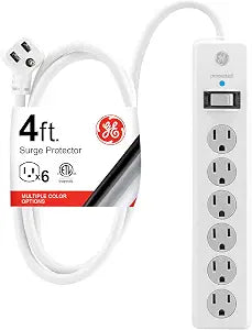 GE Surge Protector Power Strip, 4 Ft Extension Cord, 6 Outlet Extender
