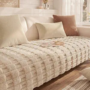 Looxii Couch Cover Sofa Cover for Dogs Non-Slip Couch Protector Pet Friendly Fuzzy Sofa Slipcover (Beige, 35.4x70in)