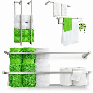 Nickel Towel Racks for Bathroom | 4 in 1 Multifuntional, Horizontal & Vertical Bathroom Towel Holder & Double Bathroom Towel bar & Toilet Paper Holder | Towel Storage for Bathroom Rustproof