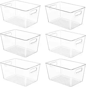 YIHONG 6 Pack Clear Storage Bins, Pantry Organizer Bins with Handle, Large