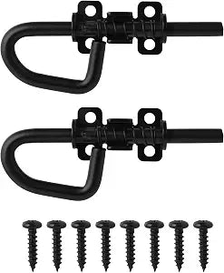 Loop Style Spring Locking Barrel Bolts Door Latch Hardware for Sheds, Gates, Barn Doors, Wooden Window, Chicken Coops Black - 1 Pair Includes 8 Screws