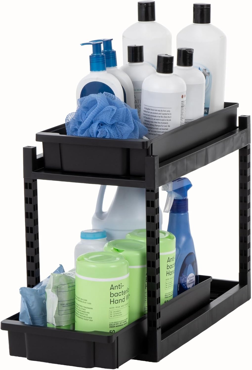 IRIS USA 2 Tier Pull Out Drawer Organizer, Kitchen Bathroom Pantry, 1 Pack