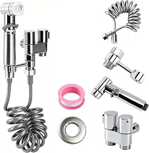 Handheld Bidet Sprayer for Toilet 1 in 2 Out Dual Control Valve, 304 Stainless Steel with Adjustable Pressure, Easy Installation Sprayer Kit for Bathroom Toilet Pet Cleaning