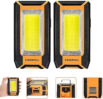 innofox 2-Pack LED Rechargeable Magnetic Work Light 1500 Lumens, Hanging Hook with 3 Modes, LED Work Light for Car Repair, Camping, and Hurricane Use