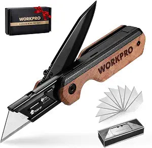 WORKPRO 2-in-1 Folding Knife/Utility Knife, Wood Handle